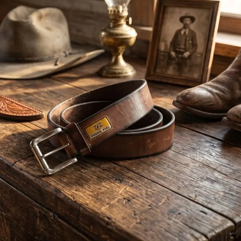 Fossil Fuel Distressed Brown Leather Unisex Belt size M Brown Vintage Style